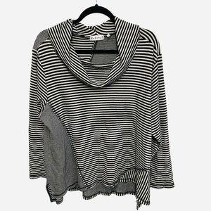Habitat striped lagenlook asymmetrical cowl neck top in black and white Size XL
